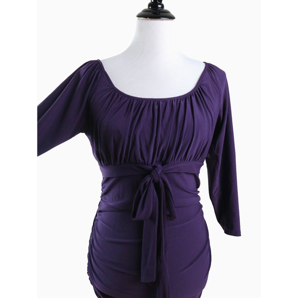 Frank Lyman Size 10 Gathered Bust Bodycon Mini Dress Ruched Purple - Picture 7 of 9